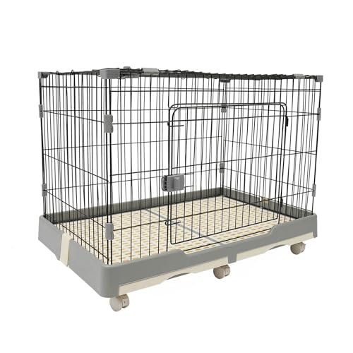 Hundekäfig aus Metall, Hundebox für Zuhause, Hochbelastbar Gitterbox Hund mit 6* Räder, Beweglich Hundebox Auto mit 2 Türen Ausgestattet, Abnehmbares Tablett, 99 * 62 * 75 cm (Grau) von SuhoFutus