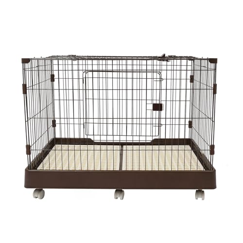 Hundekäfig aus Metall, Hundebox für Zuhause, Hochbelastbar Gitterbox Hund mit 6* Räder, Beweglich Hundebox Auto mit 2 Türen Ausgestattet, Abnehmbares Tablett, 99 * 62 * 75 cm (Kaffee Farbe) von SuhoFutus