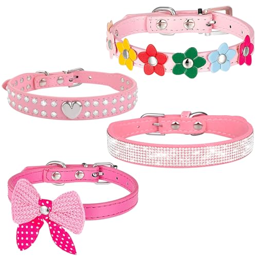 Suiecuor 4 Stück welpenhalsband hundehalsband Strass hundehalsband kleine Hunde mittlere Hunde und Katzen Rosa XS von Suiecuor