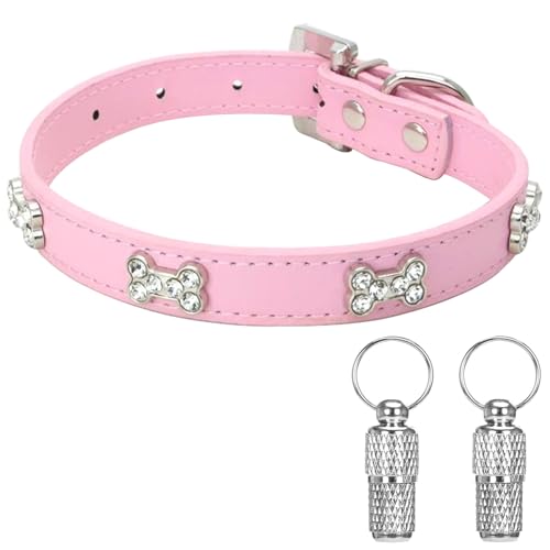 Suiecuor Hundehalsband Leder Welpenhalsband mit Knochen Hunde Halsbänder Geeignet für Hunde und Katzen von kleinen mittleren und großen Größen Rosa M von Suiecuor