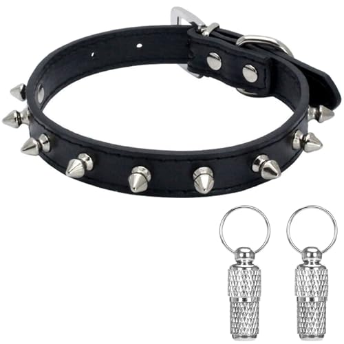 Suiecuor Leder hundehalsband mit Stacheln Bullet Nail Rivet Hunde Halsband geeignet für kleine mittlere und große Hunde und Katzen Schwarz S von Suiecuor