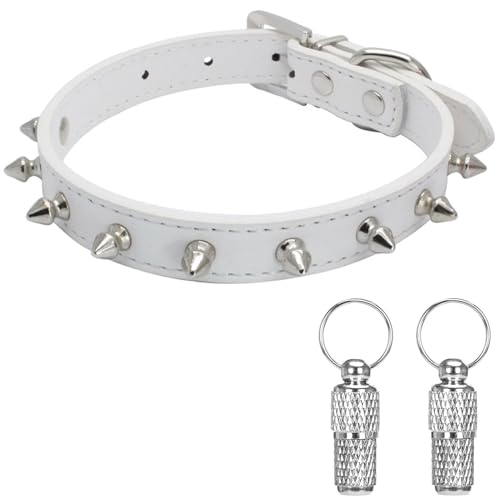 Suiecuor Leder hundehalsband mit Stacheln Bullet Nail Rivet Hunde Halsband geeignet für kleine mittlere und große Hunde und Katzen Weiß XS von Suiecuor