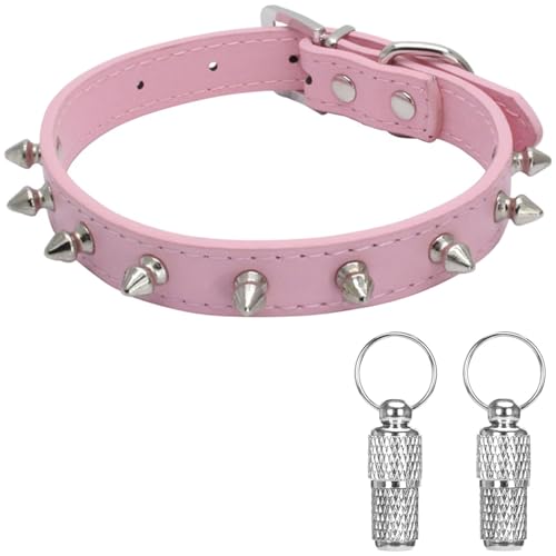 Suiecuor Leder hundehalsband mit Stacheln Bullet Nail Rivet Hunde Halsband geeignet für kleine mittlere und große Hunde und Katzen Rosa S von Suiecuor