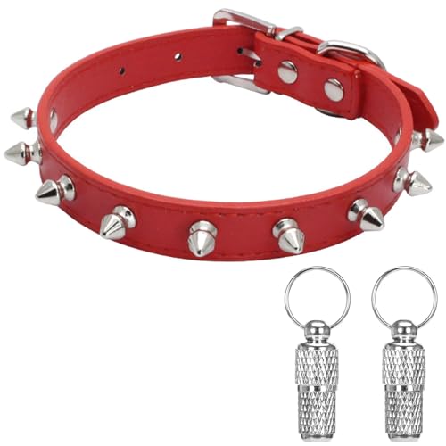 Suiecuor Leder hundehalsband mit Stacheln Bullet Nail Rivet Hunde Halsband geeignet für kleine mittlere und große Hunde und Katzen Rot XS von Suiecuor