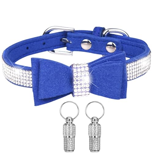 Suiecuor Hundehalsband mit Strasssteinen und Schleife, Hundehalsband mit personalisiertem Anhänger und Anti-Verlust-Tag für Haustiere, Katzen und Welpen von Suiecuor