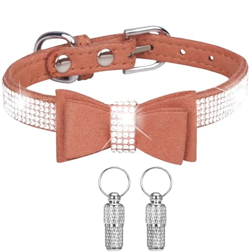 Suiecuor Hundehalsband mit Strasssteinen und Schleife, Hundehalsband mit personalisiertem Anhänger und Anti-Verlust-Tag für Haustiere, Katzen und Welpen von Suiecuor