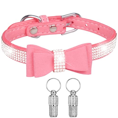 Suiecuor Hundehalsband mit Strasssteinen und Schleife, Hundehalsband mit personalisiertem Anhänger und Anti-Verlust-Tag für Haustiere, Katzen und Welpen von Suiecuor