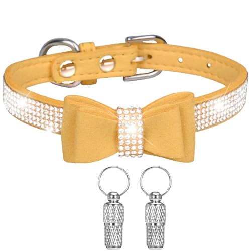 Suiecuor Hundehalsband mit Strasssteinen und Schleife, Hundehalsband mit personalisiertem Anhänger und Anti-Verlust-Tag für Haustiere, Katzen und Welpen von Suiecuor