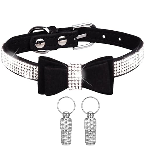 Suiecuor Hundehalsband mit Strasssteinen und Schleife, Hundehalsband mit personalisiertem Anhänger und Anti-Verlust-Tag für Haustiere, Katzen und Welpen von Suiecuor