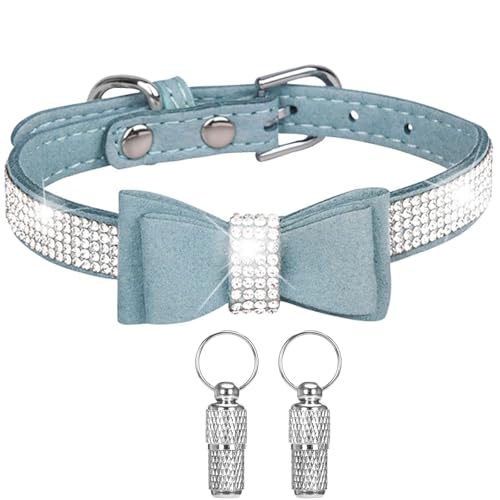 Suiecuor Hundehalsband mit Strasssteinen und Schleife, Hundehalsband mit personalisiertem Anhänger und Anti-Verlust-Tag für Haustiere, Katzen und Welpen von Suiecuor