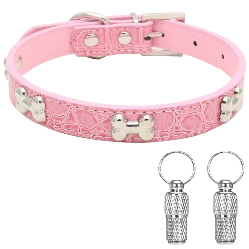 Suiecuor Leder hundehalsband Hunde Halsband mit Knochen Knochen geeignet für kleine mittlere und große Hunde und Katzen Rosa M von Suiecuor