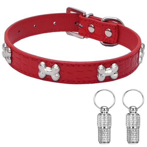 Suiecuor Leder hundehalsband Hunde Halsband mit Knochen Knochen geeignet für kleine mittlere und große Hunde und Katzen Rot XS von Suiecuor