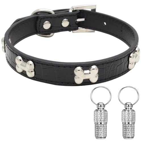 Suiecuor Leder hundehalsband Hunde Halsband mit Knochen Knochen geeignet für kleine mittlere und große Hunde und Katzen Schwarz XS von Suiecuor