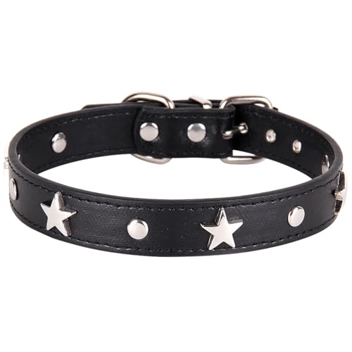 Suiecuor Lederhalsband Hund Welpenhalsband mit Metall Pentagramm Dekoration Halsband Hund Geeignet für kleine mittlere Hunde und Katzen Schwarz XS von Suiecuor