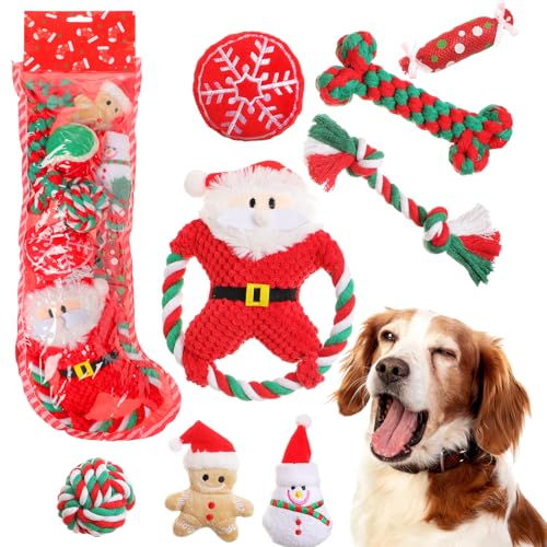 Suilung 10 Stück Weihnachts-Hundespielzeug, Geschenke, Weihnachtsstrumpf mit verschiedenen Spielzeugen für Welpen, Kauspielzeug zum Zahnen für kleine und mittelgroße Hunde von Suilung