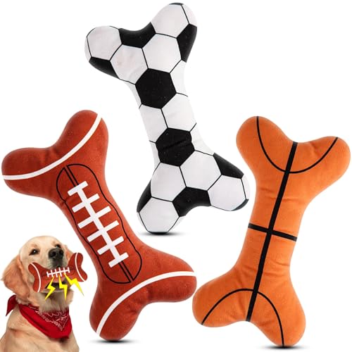 Suilung Quietschendes Knochenspielzeug für Hunde, Fußball, Basketball, Fußball, Plüschknochen, Spielzeug mit Quietscher, Geschenk für kleine bis große Hunde, niedliche Knochenform, interaktives von Suilung