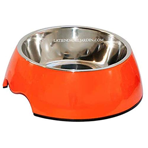 Suinga Hundetränke Fassungsvermögen: 350 ml Ø 17,5 x 6,5 cm Aus hochwertigem Melamin Edelstahlteller. Design-Futterstation mit rutschfestem Boden. Farbe: Orange von Suinga