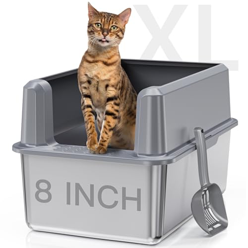 Suitfeel Geschlossene 35,6 cm Edelstahl-Katzentoilette mit Deckel, geruchlose XL-Metall-Katzentoilette für große Katzen, extra große Katzentoilette, leicht zu reinigende Stahl-Katzentoilette, von Suitfeel