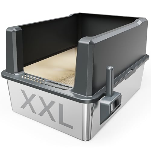 Suitfeel XXL-Katzentoilette aus Edelstahl, extra groß, 71,1 x 52,1 x 40,6 cm, hohe Seiten für große Katzen und mehrere Katzen, Jumbo mit Deckel, leicht zu reinigen, auslaufsicher, antihaftbeschichtet, von Suitfeel