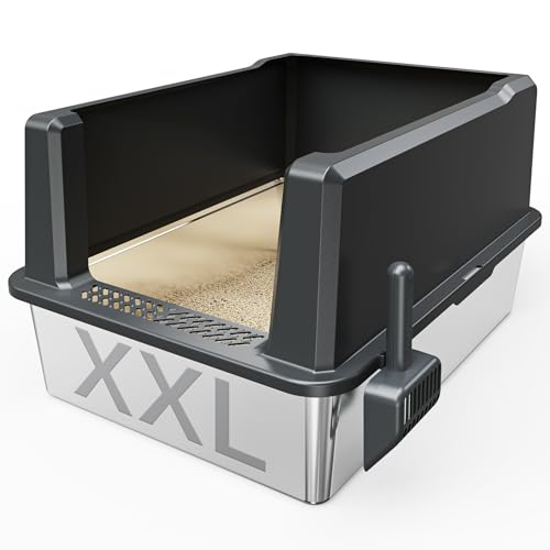 XXL-Katzentoilette aus Edelstahl, extra groß, 71,1 x 52,1 x 35,6 cm, Metall-Katzentoilette, hohe Seiten für große Katzen und mehrere Katzen, Jumbo-Katzentoilette mit Deckel, leicht zu reinigen, kein von Suitfeel