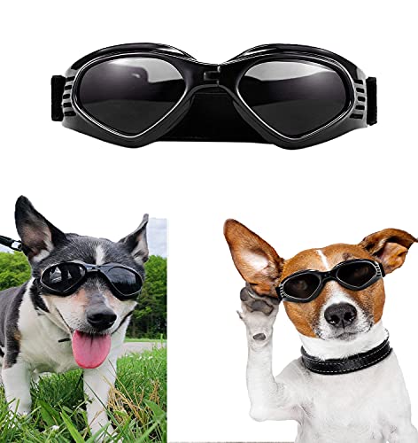 Hundebrille UV Wasserdicht Winddicht Einstellbar Haustier-Sonnenbrille Mode Hunde Schutzbrille für kleine und mittlere Hunde (Schwarz) von Sukang