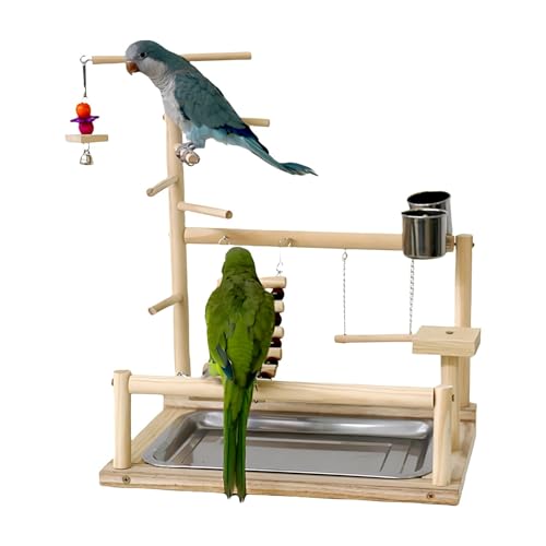 Bird Gym Playground, Parrot Perch Stand, Natural Wood Bird Toys, Bird Perch Wood, Bird Playground, Natural Wood Construction Stimulating Play Gym Easy to Set Up for Birds von Sulxyi