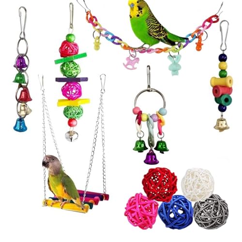 Budgie Toy, Bird Chewing Toy Set, Bird Toys Set, Parrot Cage Bite Toys, Bird Swing Chew Toys, Set of 11 Chewing and Beak Health Colorful and Fun Design for Parrot Conure Cockatiel Lovebird Parrot von Sulxyi