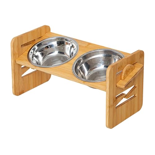 Erhöhte Hundenäpfe Erhöhte Hundenäpfe Verstellbarer Hundeständer Hund Fütterung Hundenäpfe mit Ständer Einstellbare Höhe Design Holzständer Edelstahl Schalen Enthalten für Hunde Katzen Welpen von Sulxyi