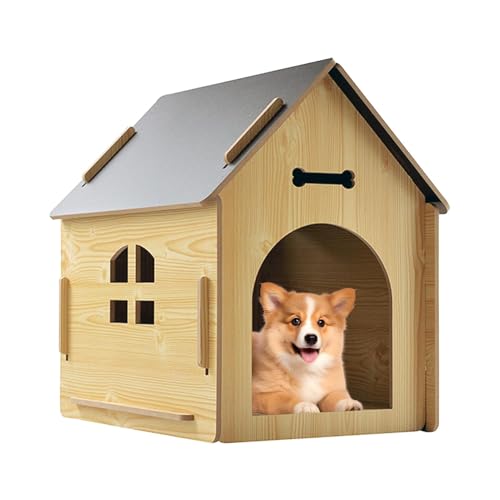 Hundehütte aus Holz, Hundehütte, Hundehütte im Freien, Haustierheim, Katzenhaus im Freien, geräumiges Design und Komfort und Entspannung, belüftetes Dach für kleine mittelgroße Hunde Katzen, Terrasse, von Sulxyi