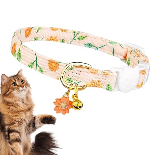 Katzenhalsband mit Glöckchen, niedlicher Blumen-Anhänger, Breakaway-Halsband, Haustier-Halsband, Katzenhalsband, Schnellverschluss, charmanter Blumenanhänger, weich und bequem für Katze von Sulxyi