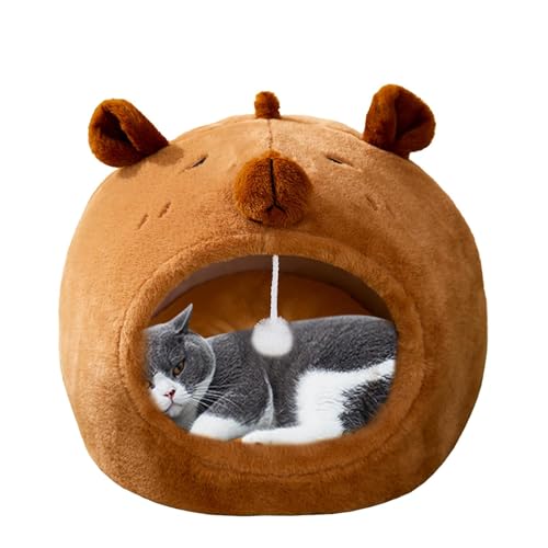 Katzenhöhlenbett, kleines Katzenzeltbett, Katzenhaus, Katzenbett drinnen, Katzennest Haus, entzückendes Capybara-Design, warmer und gemütlicher Komfort, verschiedene Räume für Katzen und Kätzchen, von Sulxyi