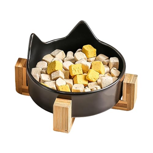 Keramik Erhöhte Katzennäpfe Wassernapf Set Keramik Katzenfutter Erhöhte Haustier Näpfe Keramik Hundenäpfe Erhöhtes Design Premium Keramik Schalen mit Holzständer für Katzen und kleine Hunde von Sulxyi