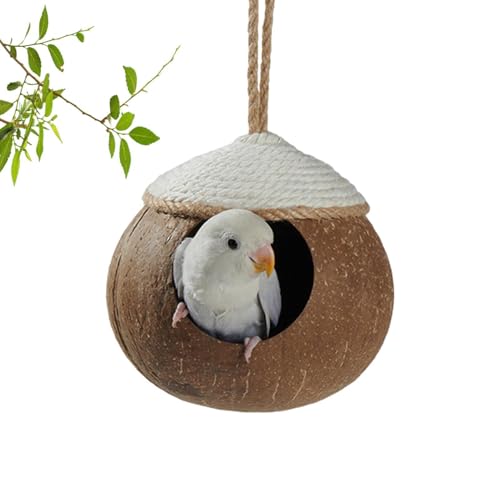 Natural Coconuts Shell Bird Nest, Kokosnuss Vogelhaus - Kokosnüsse Hangable Birdhouse | Hummingbird Pet Cage Habitats, kleine Tiere Haus, Papageihöhle für Terrasse, Garten von Sulxyi