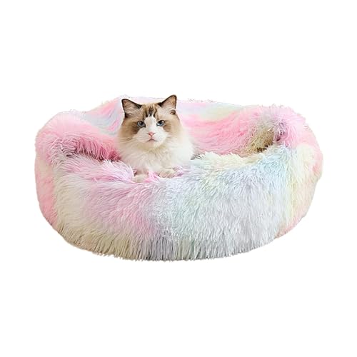 Plush Donut Dog Bed, Rainbow Cat Bed, Round Dog Cat Bed, Pet Bed, Soft Plush Cat Bed, Unique Rainbow Design Comfortable Burrow Style for Small and Medium Cats Dogs von Sulxyi