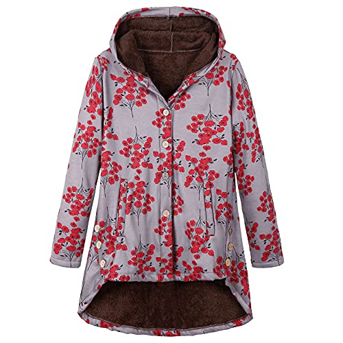 SumLeiter Damen Baumwollmantel Winter Druck Kapuzenjacke locker Kapuzenmantel Teenager Mädchen Hoodie Wollmantel Mode Wintermantel Oversize Warm Outwear Overcoat Große Größen übergangsmantel von SumLeiter