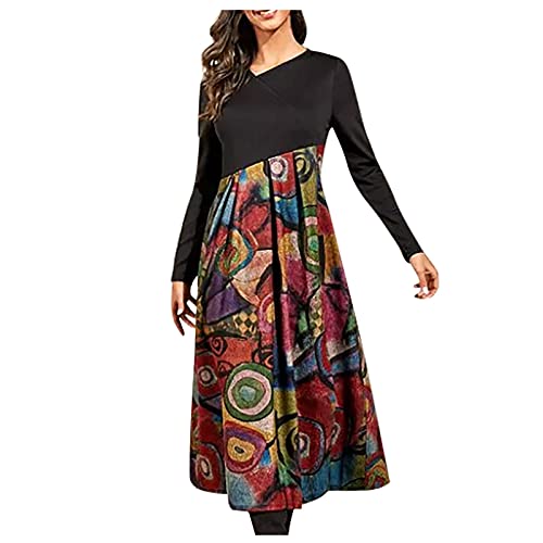 SumLeiter Damen Langarm Maxikleider Elegant böhmisch Freizeitkleider lässiges schlankes Partykleid Herbst und Winter Pulli Kleider Vintage Sweatkleid Vintage Strickkleider Lange Kleider von SumLeiter