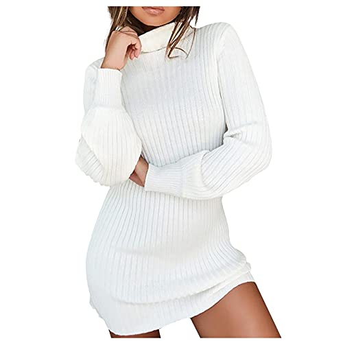 SumLeiter Damen Strickkleid Elegant Winter pullikleid Mode Rollkragen Pullover Kleid Lang Jumper Sweatshirt Stretch Sweatkleid Causual Warme Minikleid Einfarbige Winterkleid Sexy Strickkleider von SumLeiter