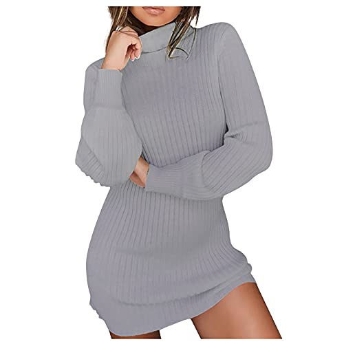 SumLeiter Damen Strickkleid Elegant Winter pullikleid Mode Rollkragen Pullover Kleid Lang Jumper Sweatshirt Stretch Sweatkleid Causual Warme Minikleid Einfarbige Winterkleid Sexy Strickkleider von SumLeiter