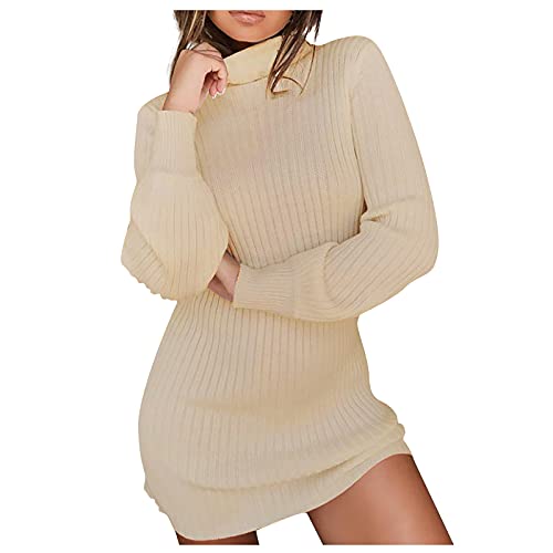 SumLeiter Damen Strickkleid Elegant Winter pullikleid Mode Rollkragen Pullover Kleid Lang Jumper Sweatshirt Stretch Sweatkleid Causual Warme Minikleid Einfarbige Winterkleid Sexy Strickkleider von SumLeiter