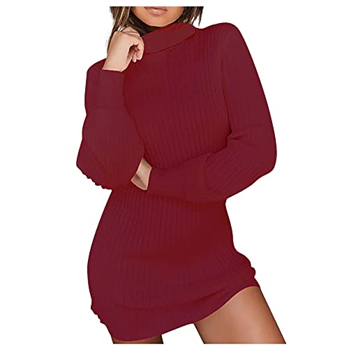 SumLeiter Damen Strickkleid Elegant Winter pullikleid Mode Rollkragen Pullover Kleid Lang Jumper Sweatshirt Stretch Sweatkleid Causual Warme Minikleid Einfarbige Winterkleid Sexy Strickkleider von SumLeiter