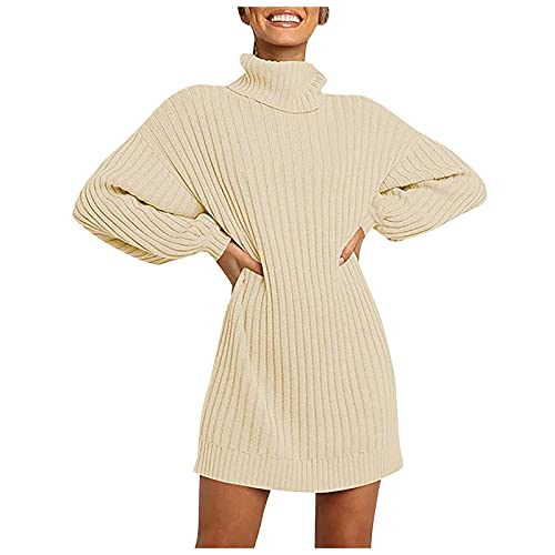 SumLeiter Damen Strickkleid Rollkragen Langarm Pullikleid Elegant Strickpullover sexy Minikleid Winter Wickelkleid Herbst Figurbetontes Bodycon Kleid Partykleid Jumper Sweatshirt pulloverkleider von SumLeiter