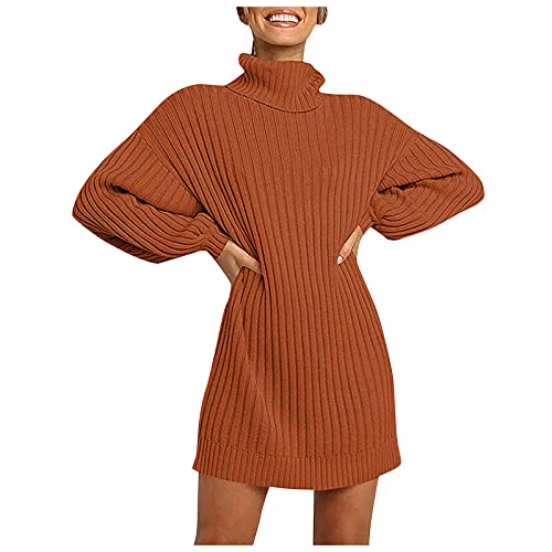 SumLeiter Damen Strickkleid Rollkragen Langarm Pullikleid Elegant Strickpullover sexy Minikleid Winter Wickelkleid Herbst Figurbetontes Bodycon Kleid Partykleid Jumper Sweatshirt pulloverkleider von SumLeiter