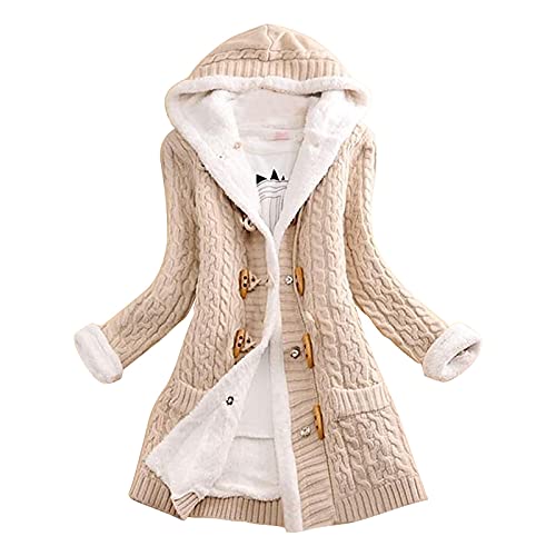 SumLeiter Damen Wollmantel locker Kapuzenmantel Baumwollmantel Hoodie Lange Jacke Mode Cardigan Sweater Winter grobstrickjacke Strickpulli elegant übergangsmantel Lässig Kapuzenpulli Strickjacke von SumLeiter