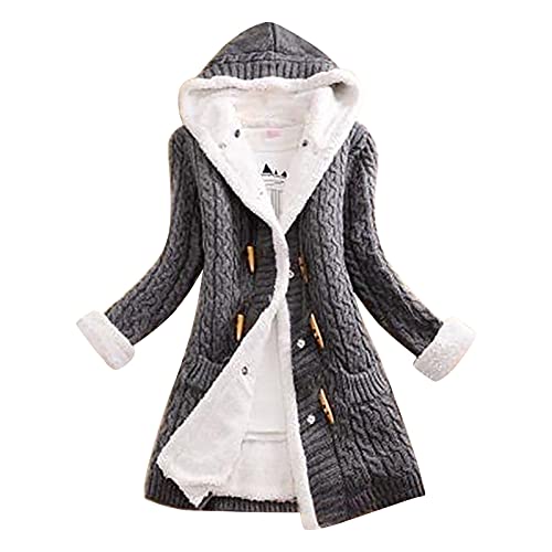 SumLeiter Damen Wollmantel locker Kapuzenmantel Baumwollmantel Hoodie Lange Jacke Mode Cardigan Sweater Winter grobstrickjacke Strickpulli elegant übergangsmantel Lässig Kapuzenpulli Strickjacke von SumLeiter