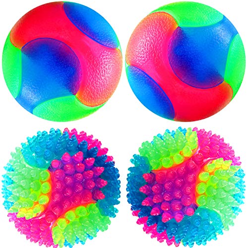 4 Stücke Leuchtende Hundebälle Leuchtende Elastische Ball LED Blinkende Stachel Haustier Ball Molar Haustier Lichtfarbe Bälle Interaktives Spielzeug für Katzen Hunde (2,2 Zoll, 2 Stile) von Sumind