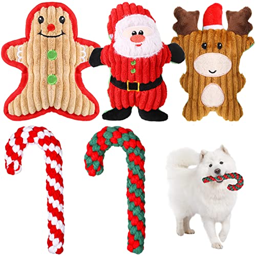 5 Stück Weihnachts-Hundeseil-Spielzeug, klassisches Zuckerstange, Hundeknochen, Kauspielzeug, Weihnachten, Haustier-Kauseil, Spielzeug für Welpen, mittelgroße Hunde (niedliche Farben, Weihnachtsmann) von Sumind