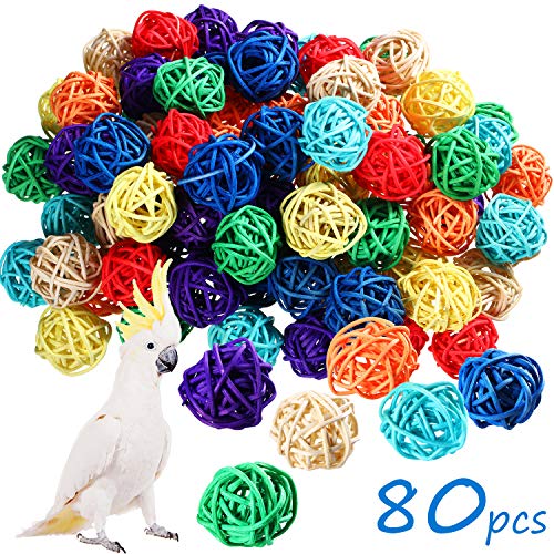 Sumind 80 Stück Vogelspielzeug Rattan Bälle Papagei Haustier Kauen Weide Spielzeug Kleintiere Käfig Zubehör für Sittiche Wellensittiche Kakadu Hochzeit Party Tischdekoration 30 mm zufällige Farbe von Sumind