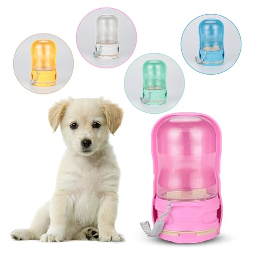 SunDog Hunde-Wasserflasche, faltbar, leicht, auslaufsicher, Reise-Wasserspender für kleine Hunde, für unterwegs für Spaziergänge und Wandern, 340 ml, Ein-Knopf-Bedienung (Rosa) von SunDog