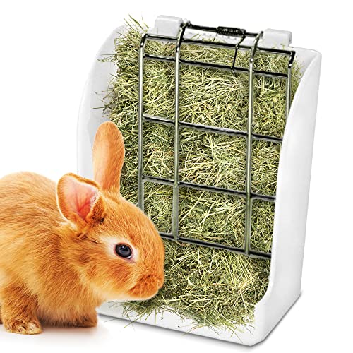 SunGrow KaninchenHeuFutterstation 17,8 x 15,2 cm, schmutzfreier Futterspender, hält Heu, Luzerne und andere Gräser trocken, ideal für Meerschweinchen, Chinchillas und Hamster, einfach zu von SunGrow