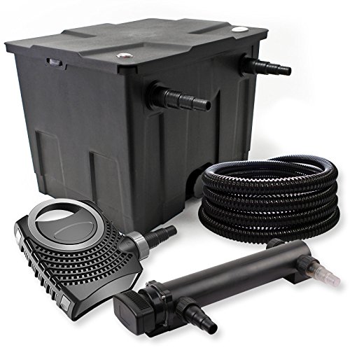 SunSun Komplettset: CBF-350 Teichfilter bis 12000 L Teichfilteranlage als Durchlauffilter, CTF-8000 SuperECO Teichpumpe 8000l/h 70W, CUV-336 Teichklärer UVC Klärer mit 36W, 25m Teichschlauch 25 mm von SunSun